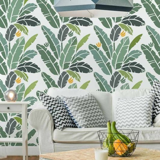 mandig rørledning Sammenligne Banana Leaf Allover stencil - Tropical themed wall designs for trendy room  makeover