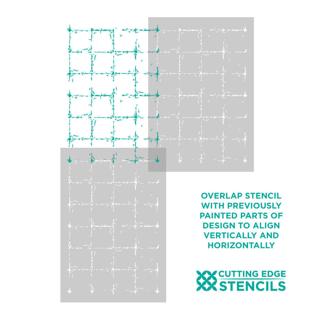 Antique Gold Leaf stencil with instructions for alignment on a white background, featuring the brand 'Cutting Edge Stencils'.