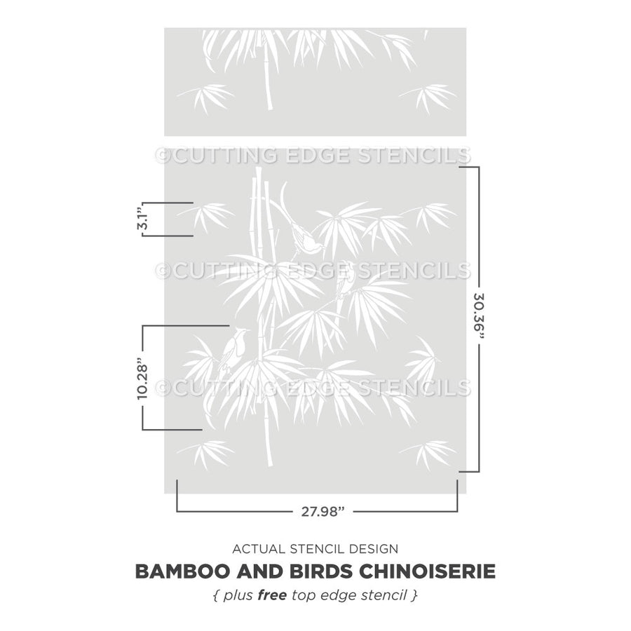actual representation of the bamboo and birds chinoiserie wall stencil