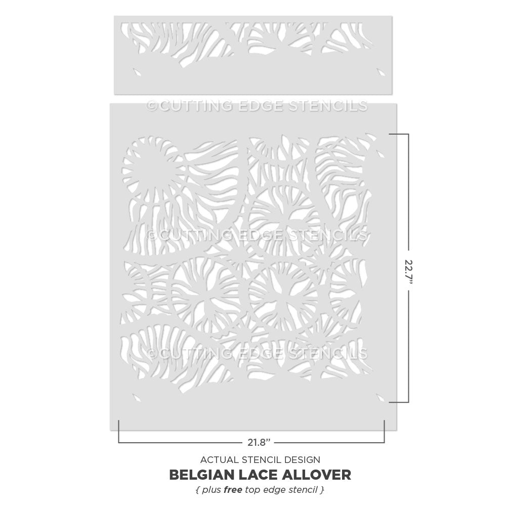 actual stencil representation in gray on a white background with dimensions