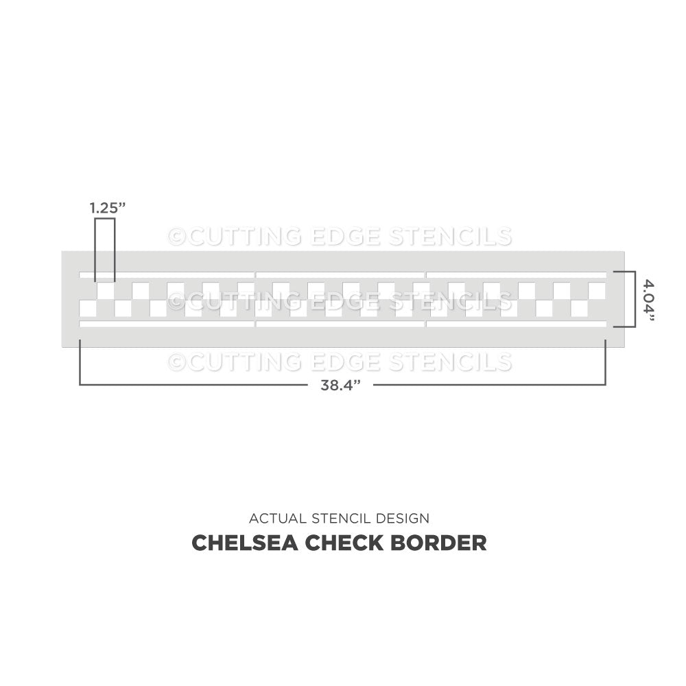 Diagram of the chelsea check border stencil with size indicators