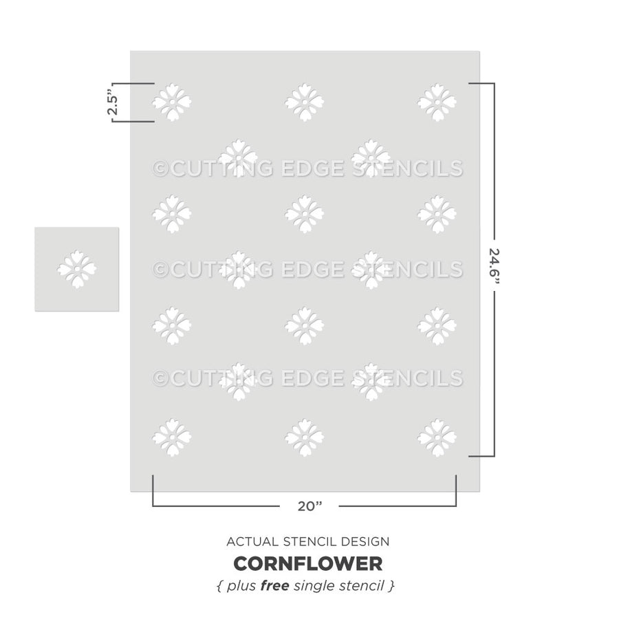 actual photo representation of cornflower wall stencil