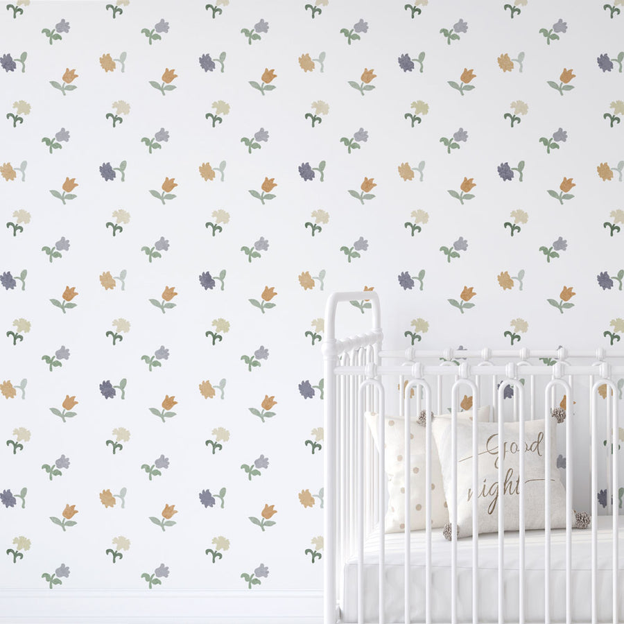 cottage floral stencil for walls on white walls 