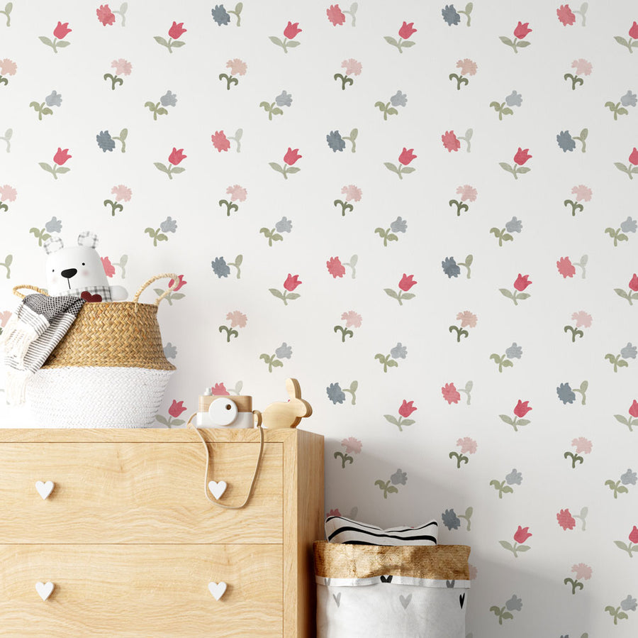 floral wall stencil cottage charm in nursery on white walls