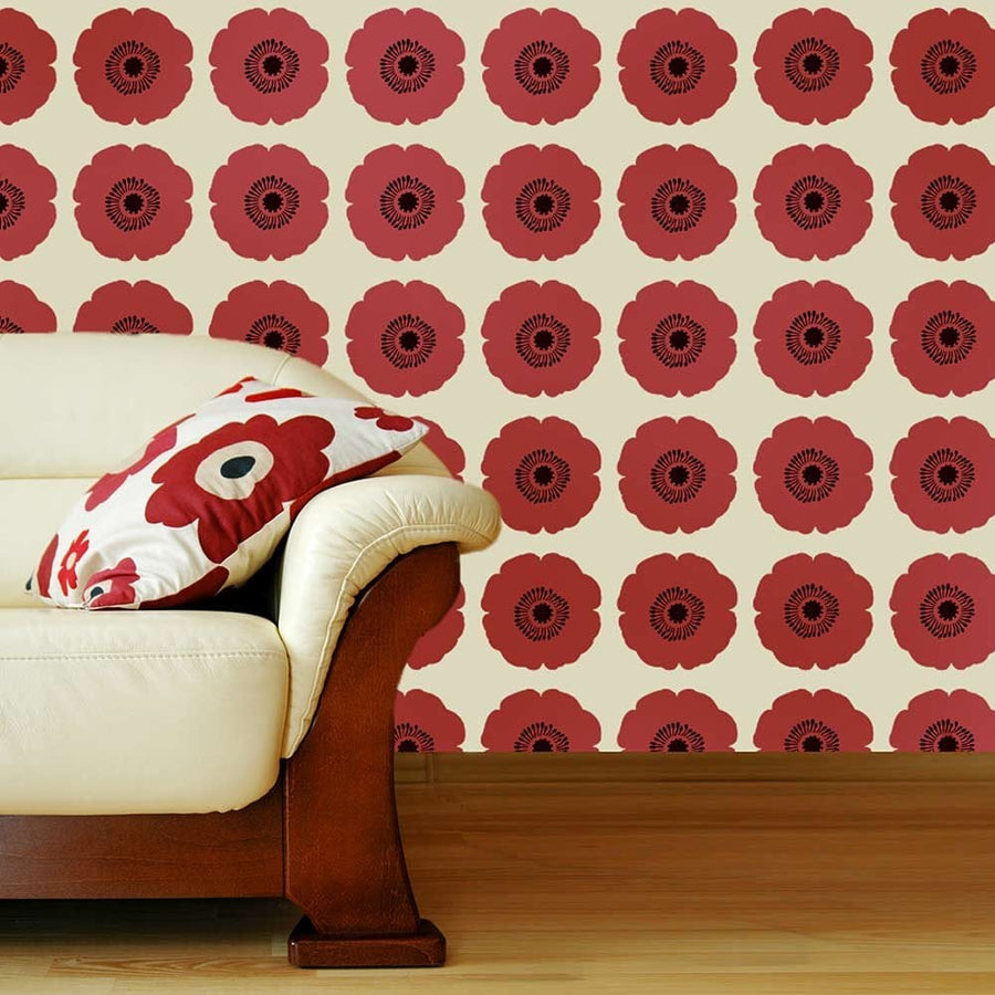 Floral-pattern-poppy-stencil-wallpaper