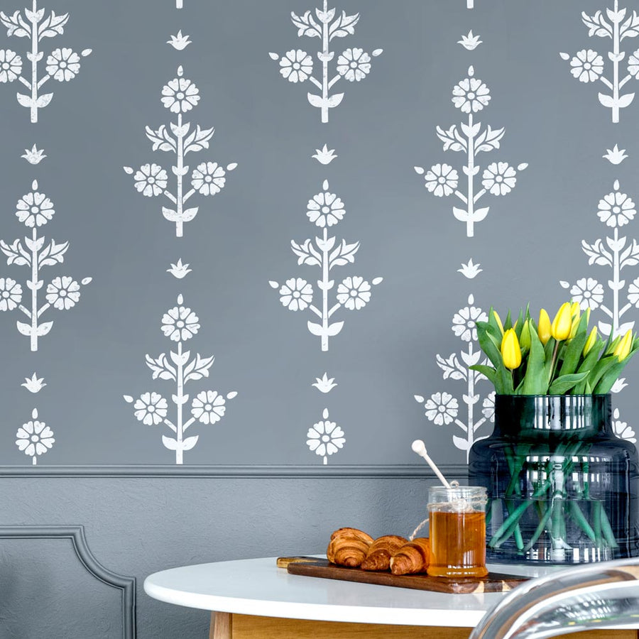 folk floral stencil pattern for walls