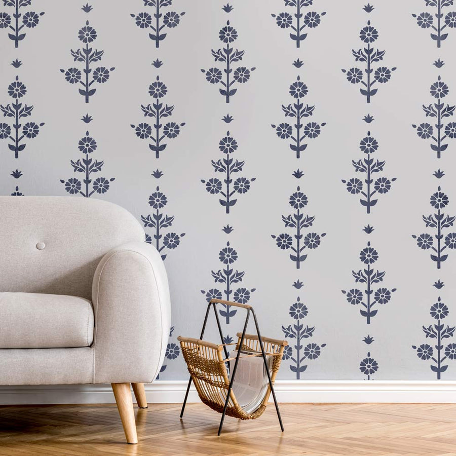 folk marigold stencil pattern for walls