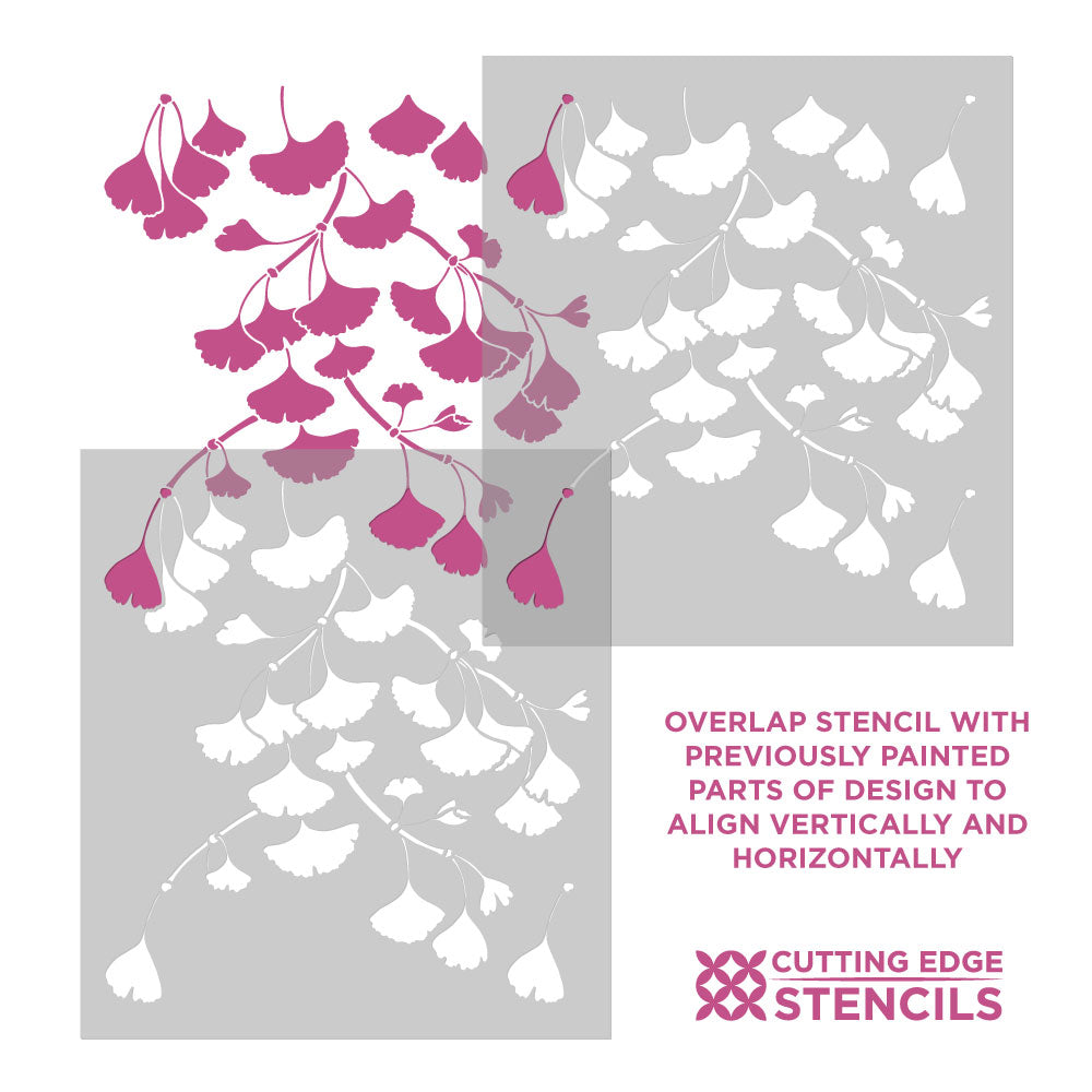Overlap alignment stencil with floral design for painting, featuring pink and white flowers 