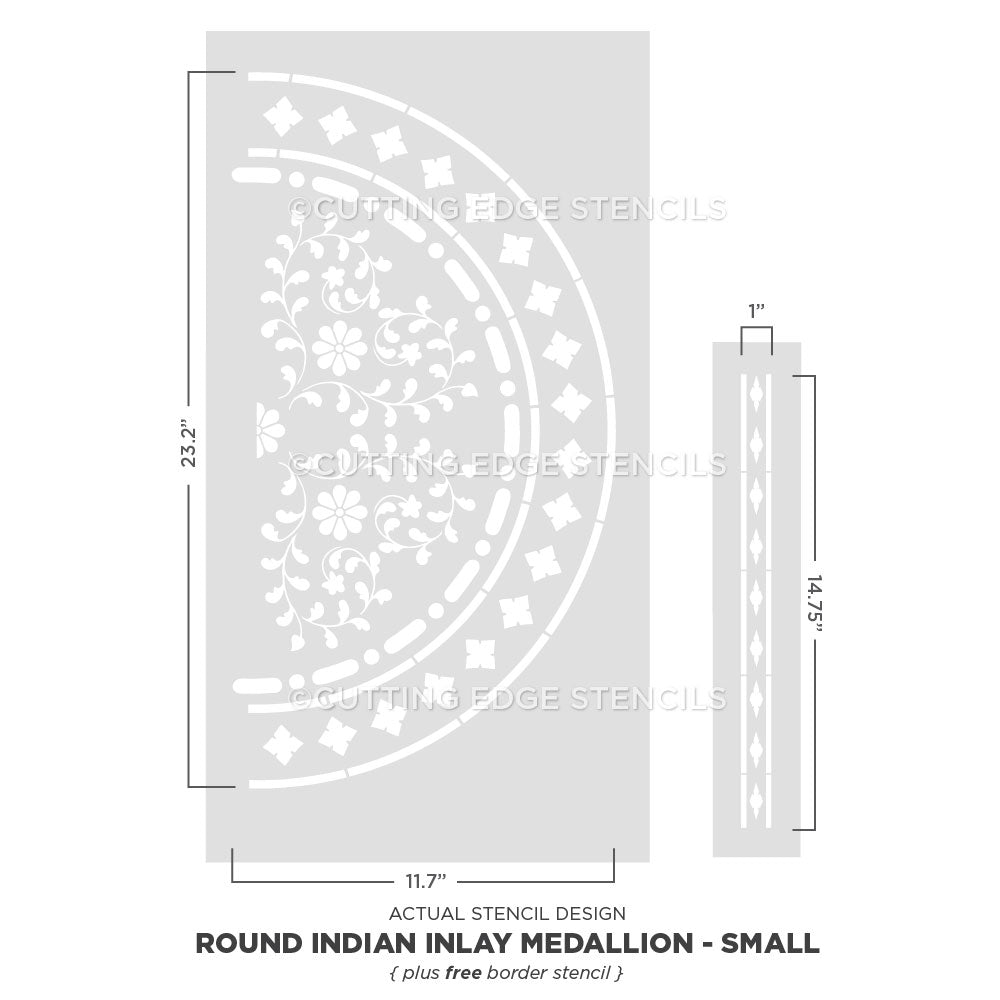 actual graphic representation of the small round inlay medallion stencil with size indicators
