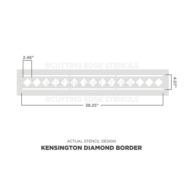 Kensington Diamond Border Stencil diagram featuring size dimensions