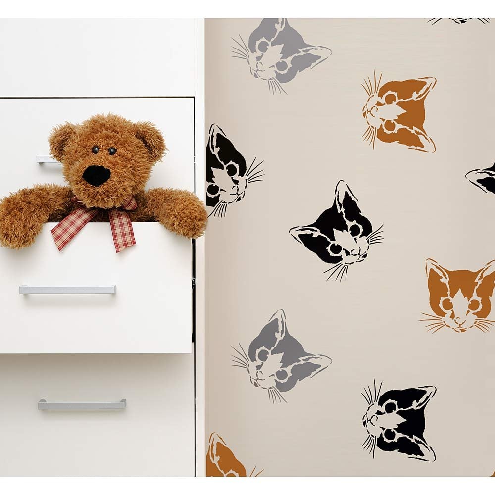 Kitten Wall Stencils Pattern - cat face stencils for DIY wall decor
