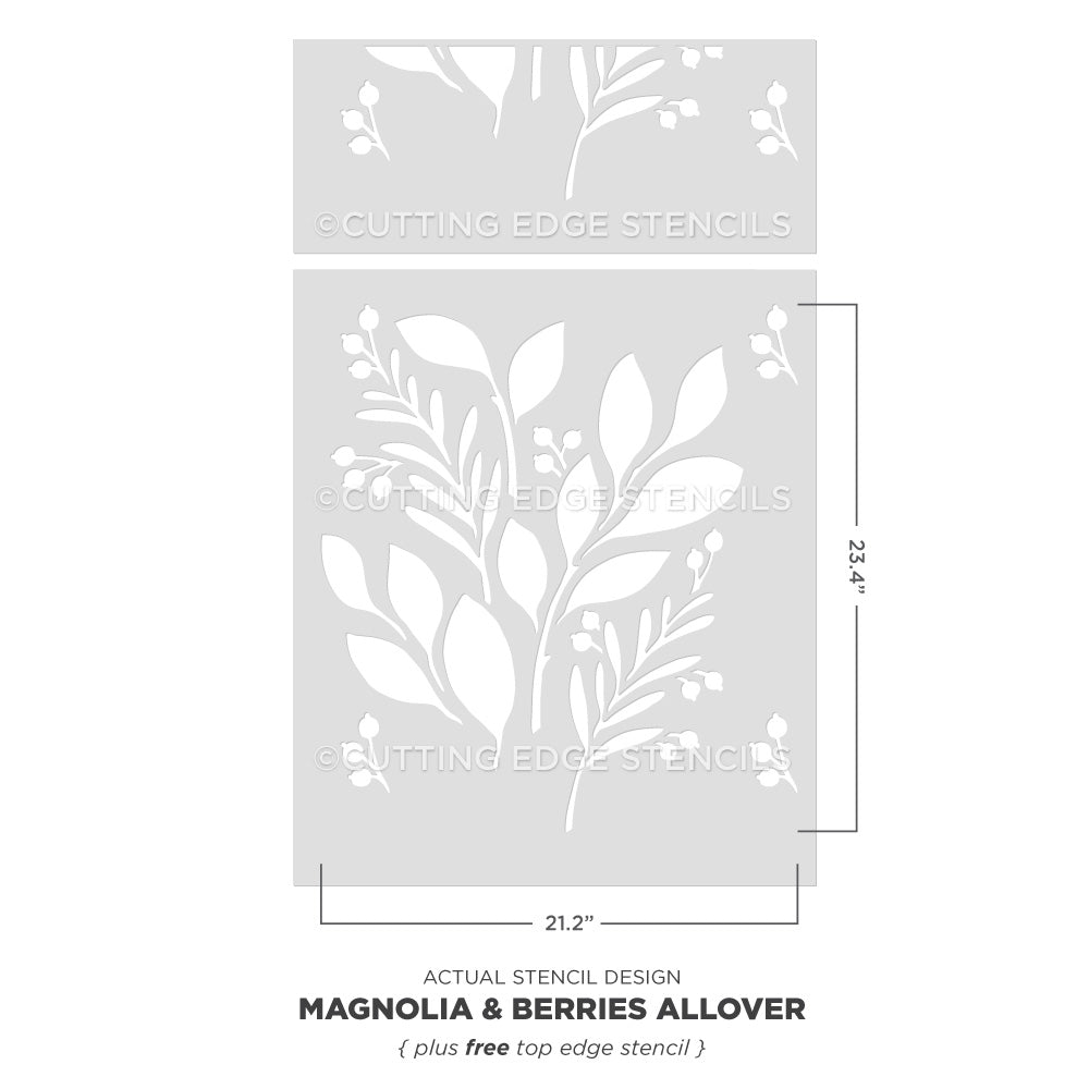 Cutting Edge Stencils magnolia and berries stencil on a white background