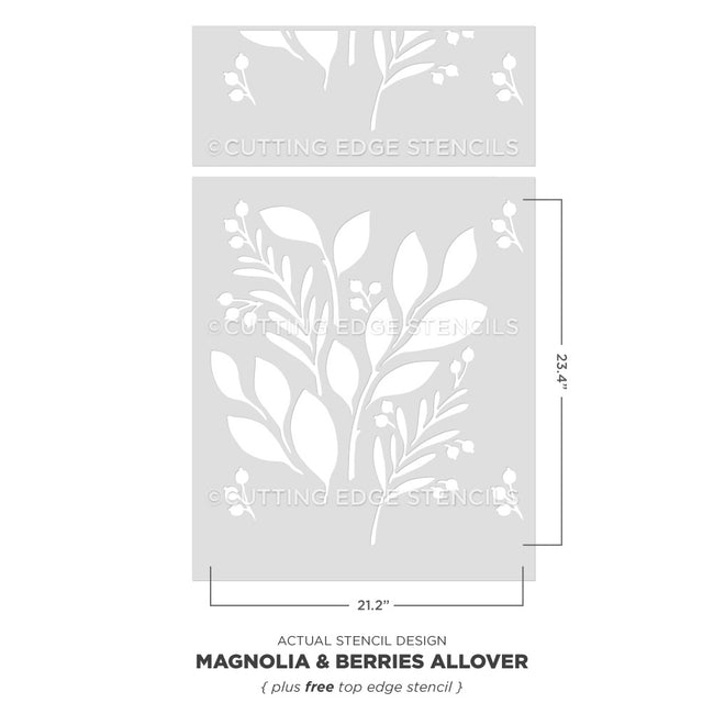Cutting Edge Stencils magnolia and berries stencil on a white background