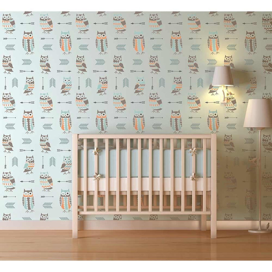 Owls-arrows-nursery-stencil-pattern-tribal