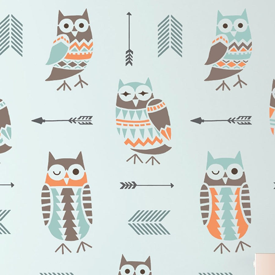 Owls-stencils-tribal-arrows-nursery