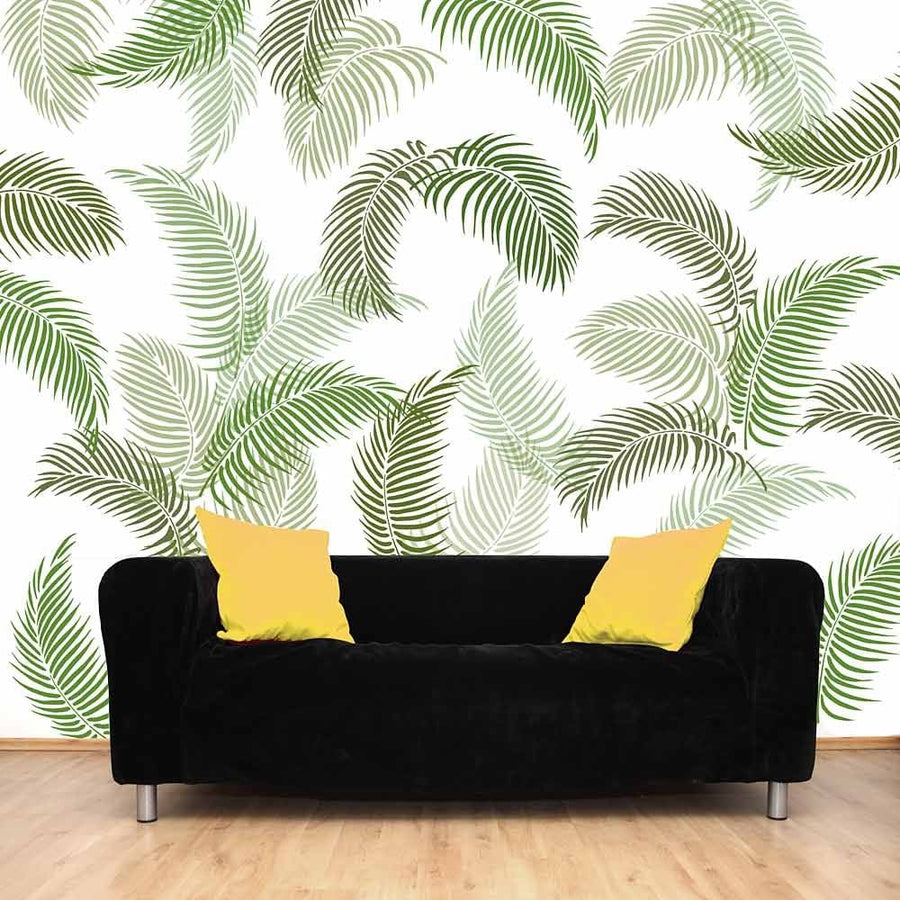 Palm leaf stencil on white wall