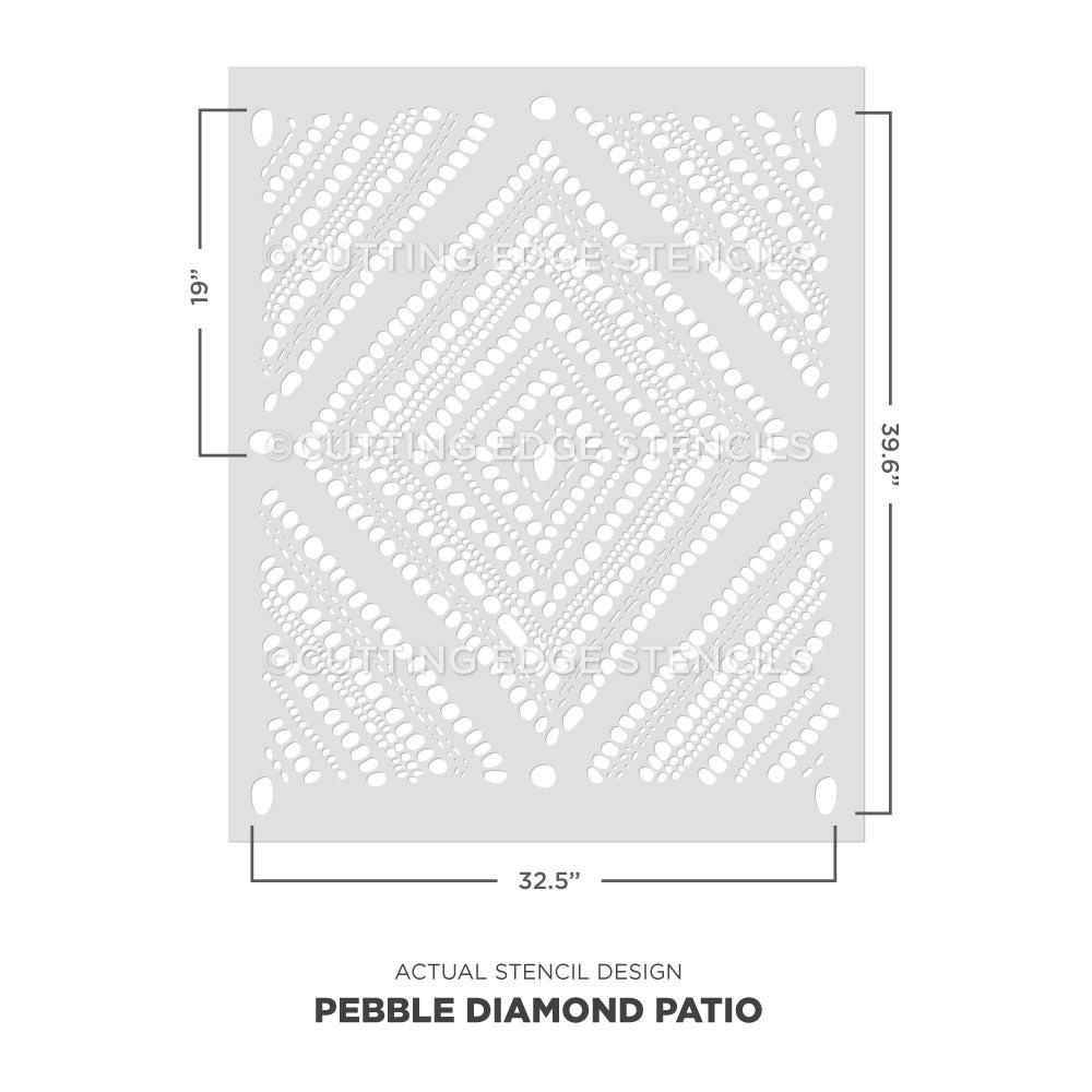 Diagram of the Pebble Diamond Patio stencil with size dimensions