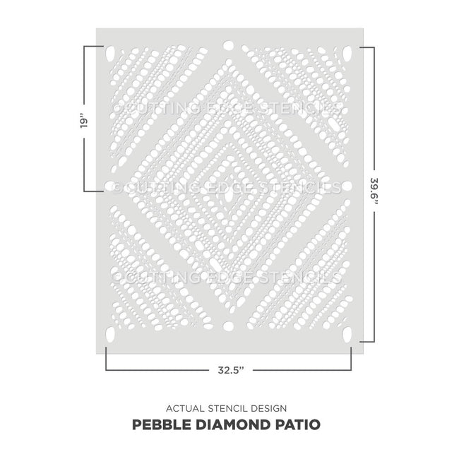 Diagram of the Pebble Diamond Patio stencil with size dimensions