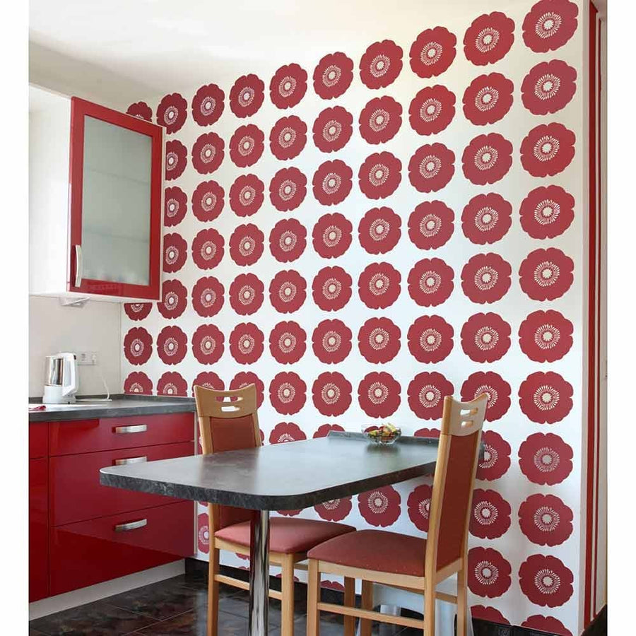 Poppy-stencil-pattern-floral-wallpaper