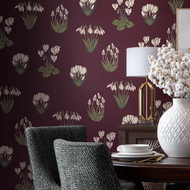 Spring Ephemerals four piece wall stencil kit featured on a dining room wall