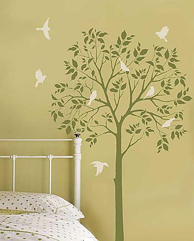 tree stencil birds