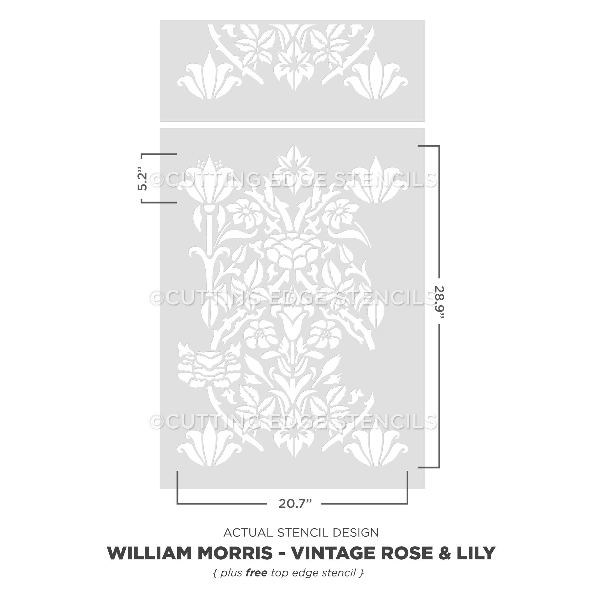 William Morris Vintage Lily and Rose stencil with measurements