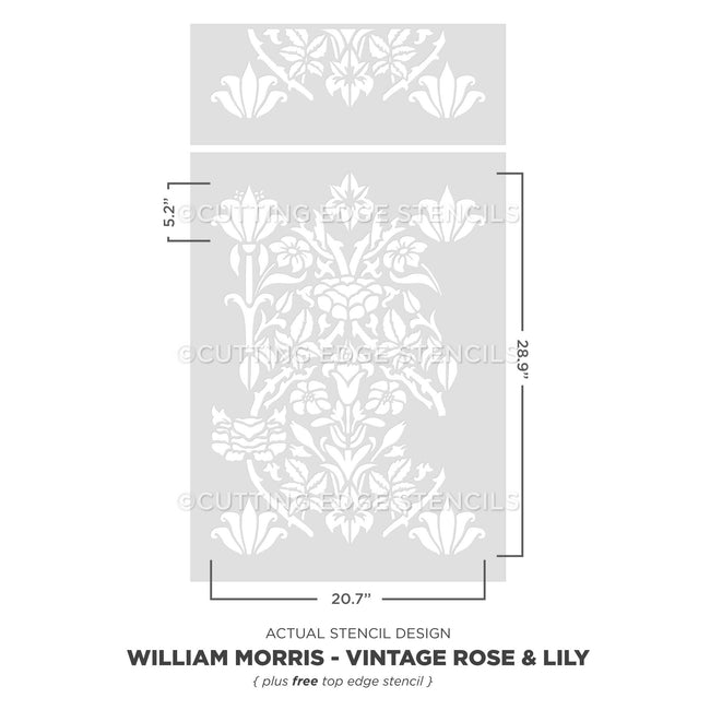 William Morris Vintage Lily and Rose stencil with measurements