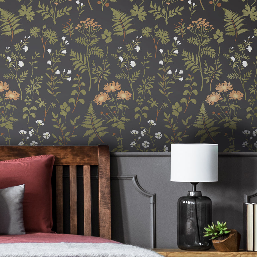 stenciling video tutorial using the woodland botanicals wall stencil in dark moody colors