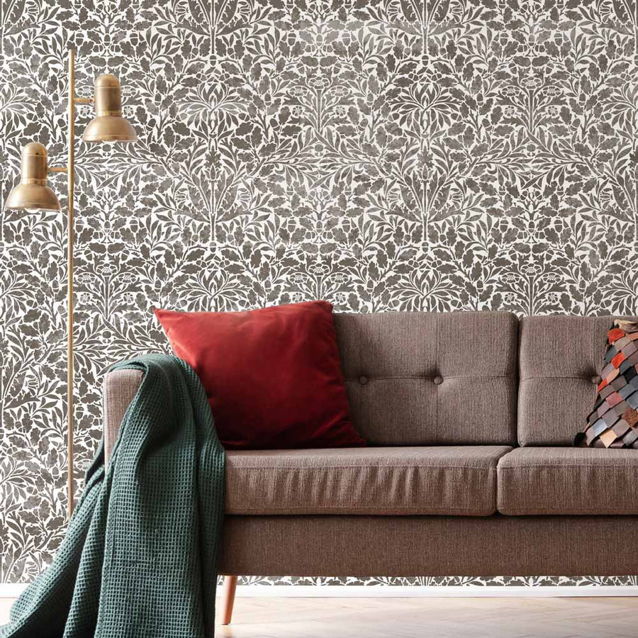 neutral acorn living room wall stencil