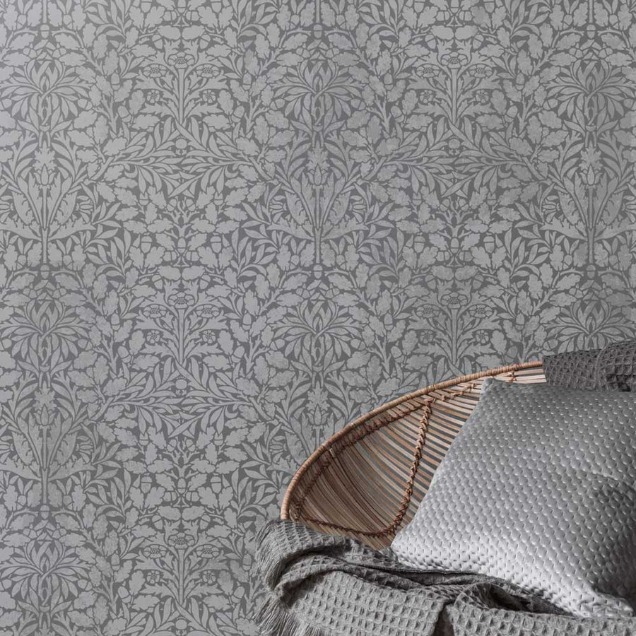 grey wall stencil acorn stenciled wall