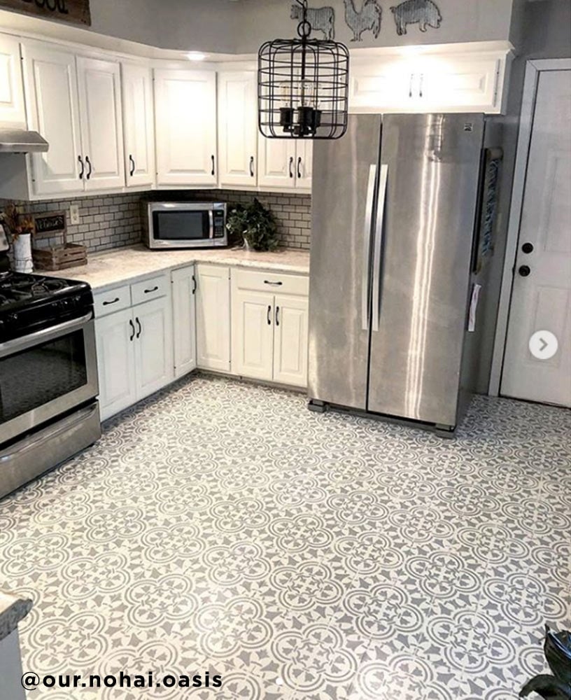 stenciled kitchen floor tile