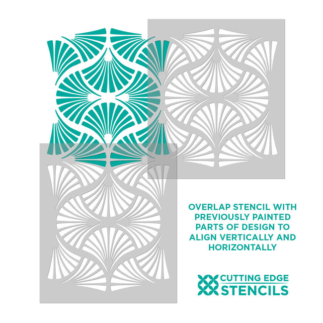 Two stencils with geometric patterns on a white background, featuring the brand 'Cutting Edge Stencils'.