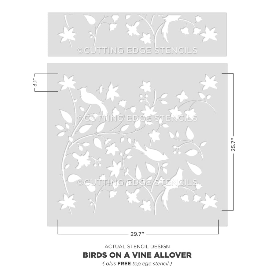 birds on a vine wall stencil actual image