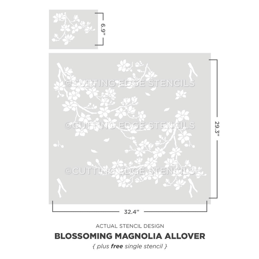 blossoming magnolia stencil graphic with dimensions from cutting edge stencils 