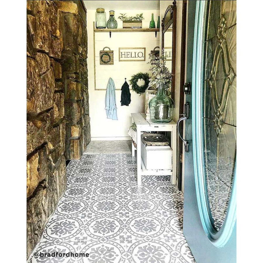stenciled tile floor