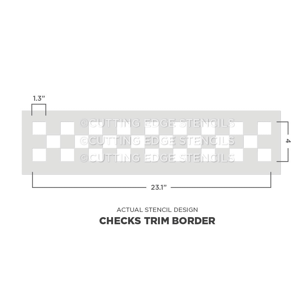 Stencil design with checkered trim border pattern on a white background