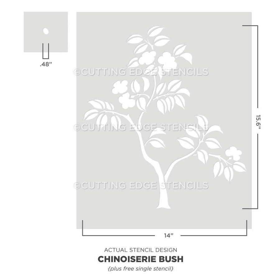 chinoiserie bush wall pattern stencil actual image