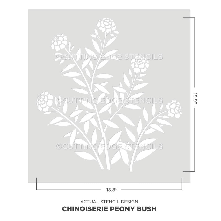chinoiserie peony bush wall stencil actual image