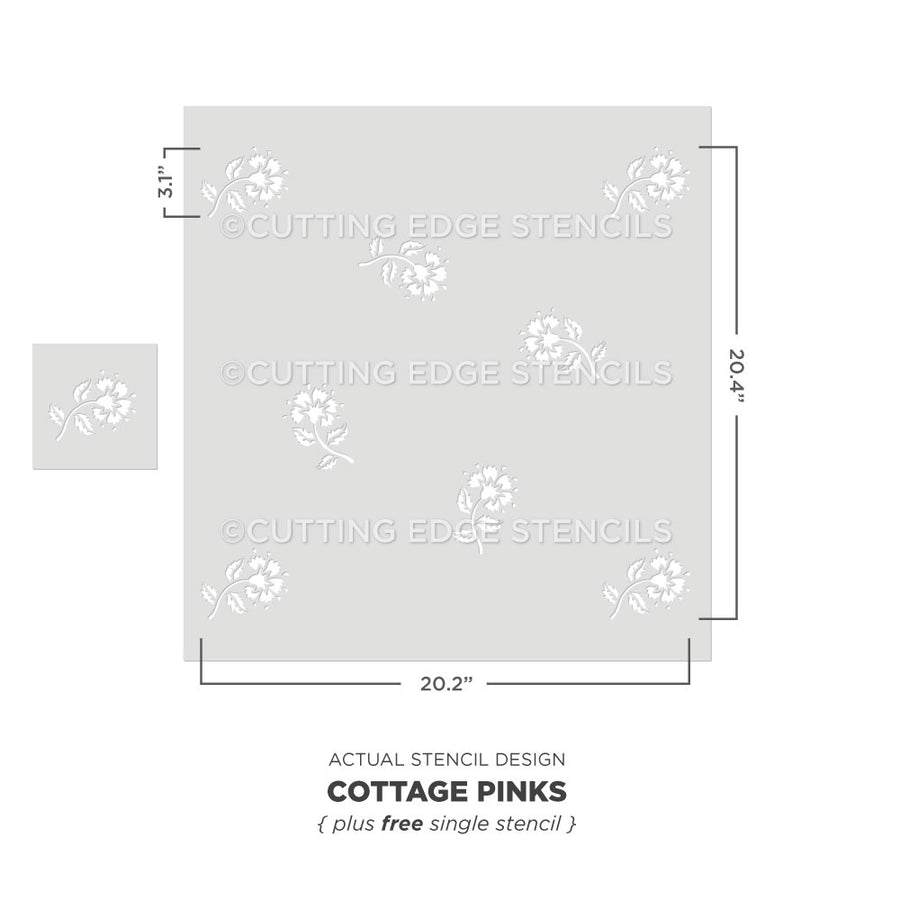 actual picture representation of cottage pinks floral wall stencil