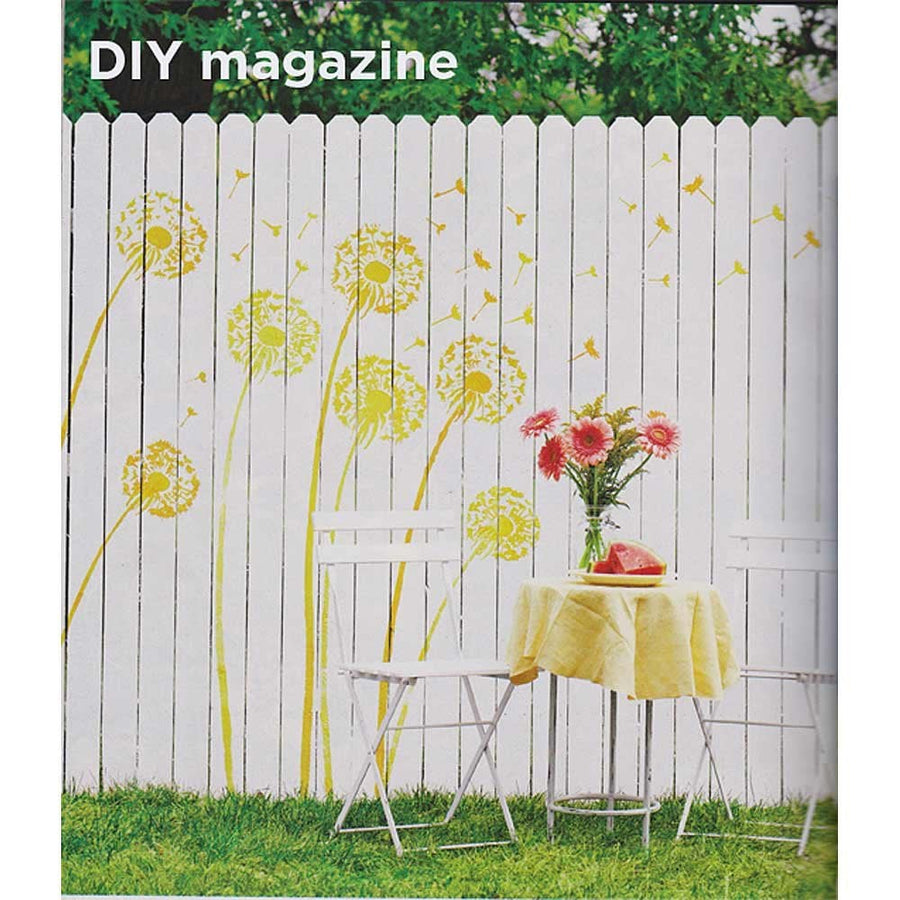 dandelion-stencil-diy-white-stenciled-fence-outdoor-living-magazine