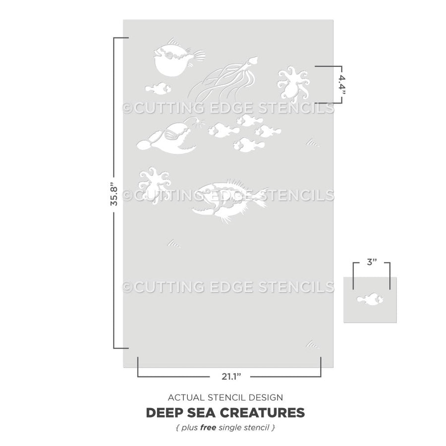 Deep sea creatures nautical wallpaper stencil