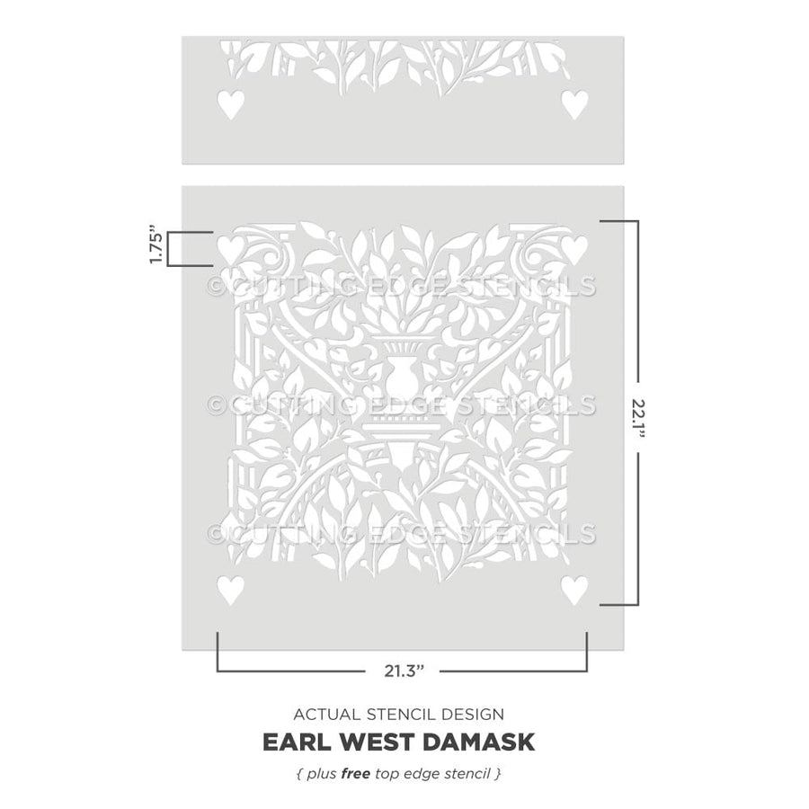 damask pattern earl west wall stencil actual image