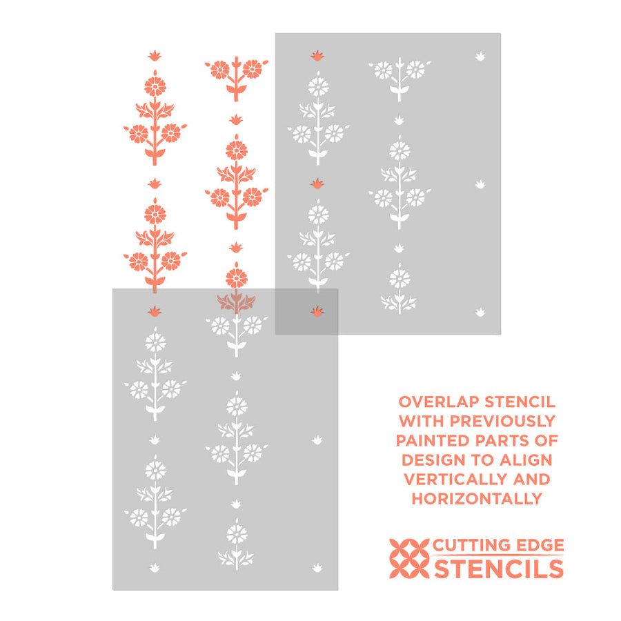 folk marigold flower stencil pattern for walls alignment instructions