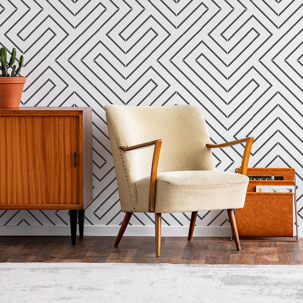large Linear Geometric Tile Stencil - Stencil your dated tile floor ...