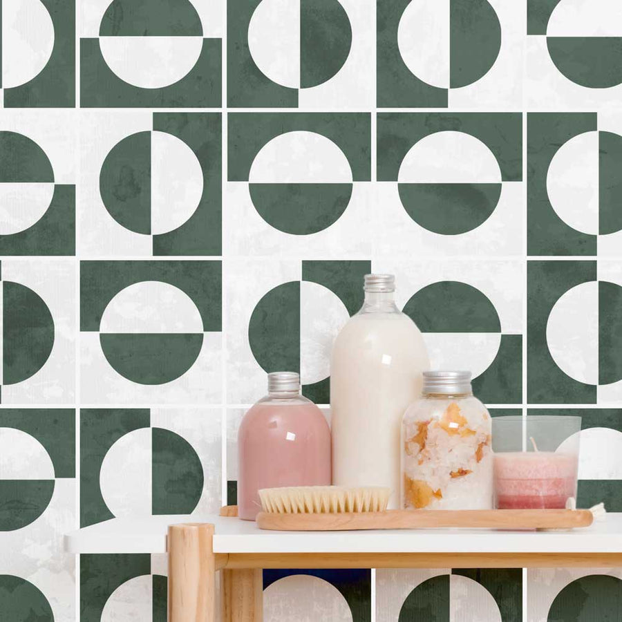 bathroom tile green wall stencil lunar eclipse design