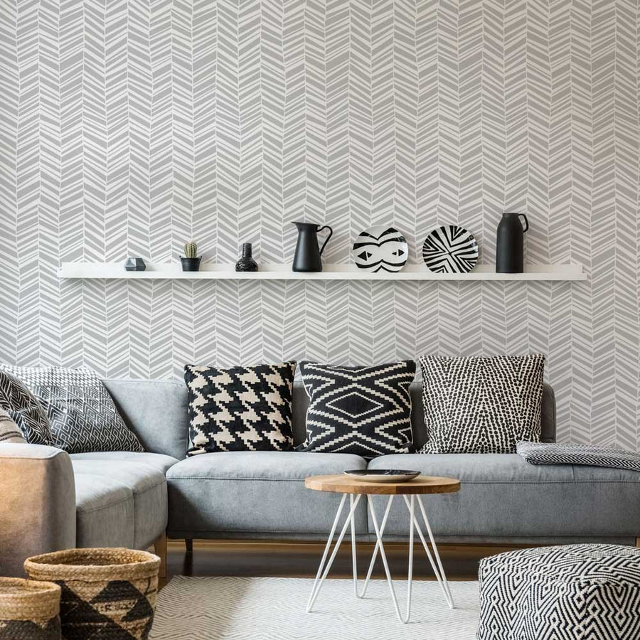 herringbone stenciled wall