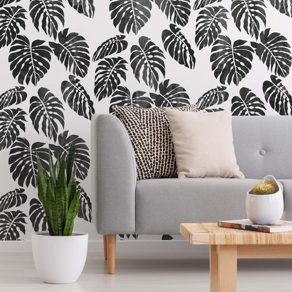 monstera wall art Tropical Monstera Stencils for Wall Painting
