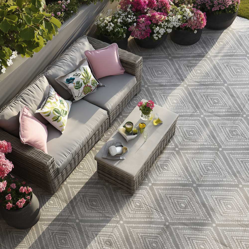 pebble diamond patio stenciled on concrete