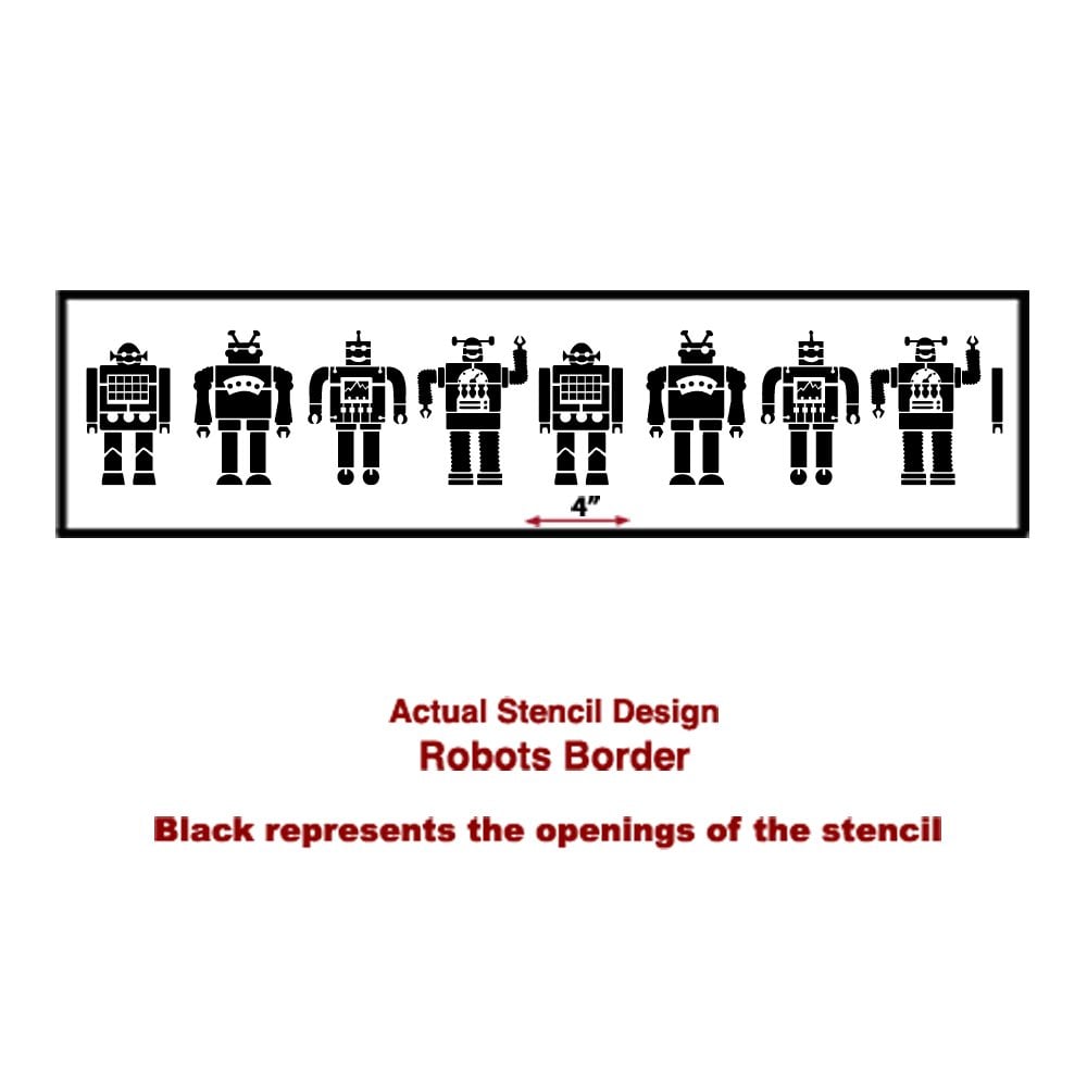 Robots Border Stencil - Reusable stencils for nurseries, kids rooms ...