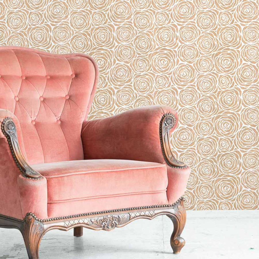 roses allover floral wall stencil pattern in gold